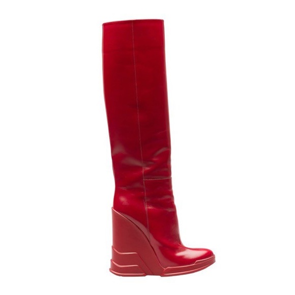 2014 Prada Vitello Leather Rubber-Wedge Knee Boot, Scarlatto - Picture 8 of 8